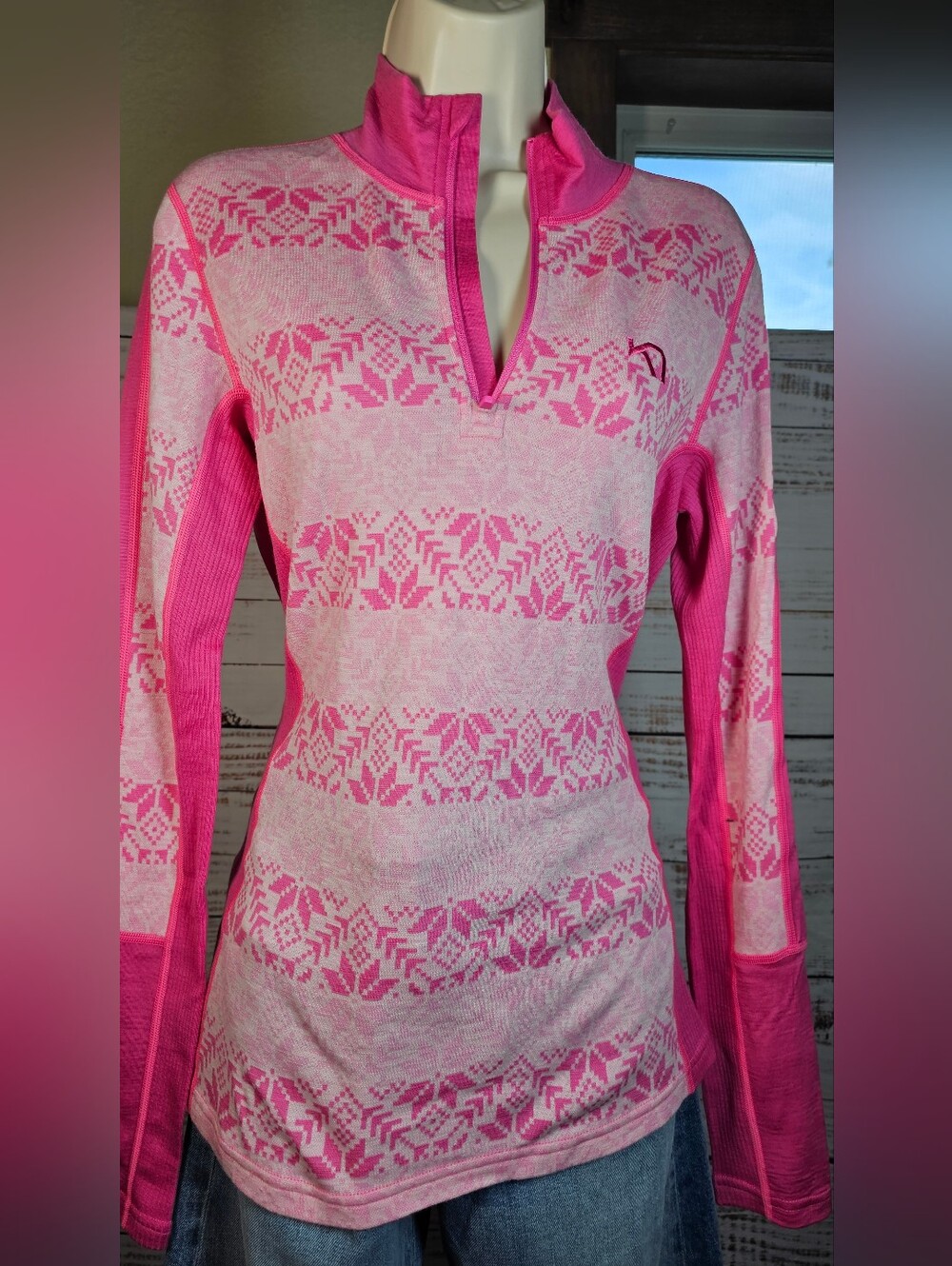 Kari Traa Anna Hz 100% Merino Wool Half Zip Base Layer Pink NWT Large
